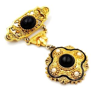 Vintage Gold and Black Brooch